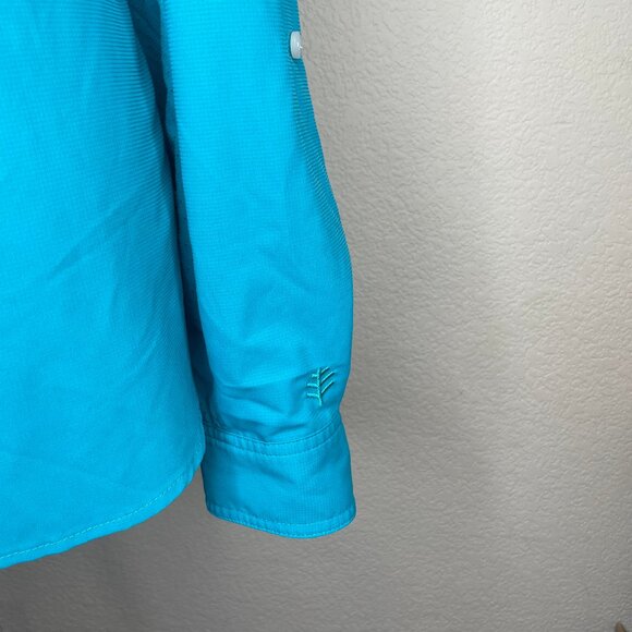 Coolibar UPF 50+ Turquoise Blue Vented Roll Tab Button Down Travel Shirt Top 2X - Picture 7 of 13